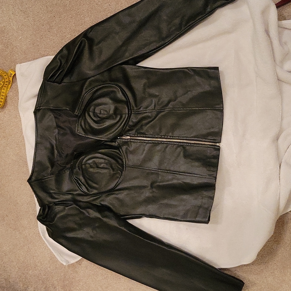 Black Leather Zip Up Shirt size L